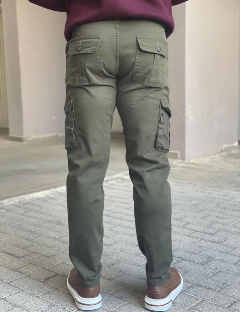 Ανδρικό cargo χακί παντελόνι υφασμάτινο ίσιο BC37912X φωτογραφία